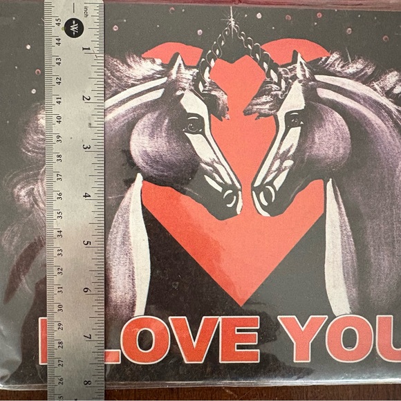 Vintage Wood Painting Print Two Unicorns Black & White “I Love You” Heart Retro - Picture 3 of 6
